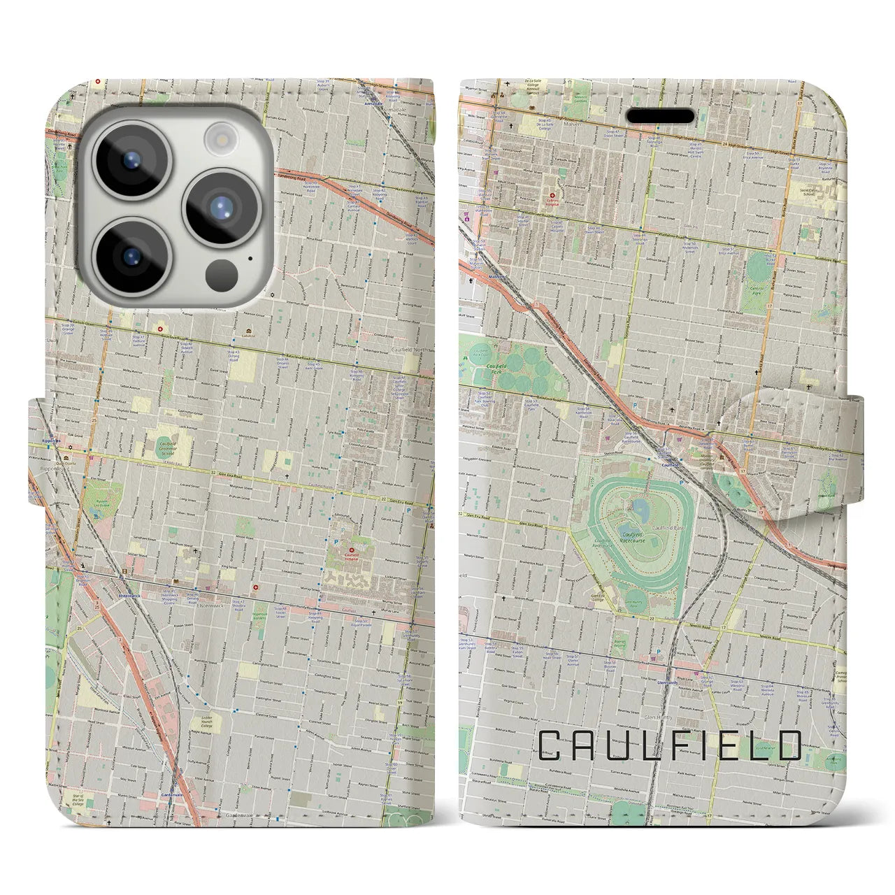 【コーフィールド(オーストラリア)】地図柄iPhoneケース(手帳タイプ)ナチュラル・iPhone 15 Pro 用