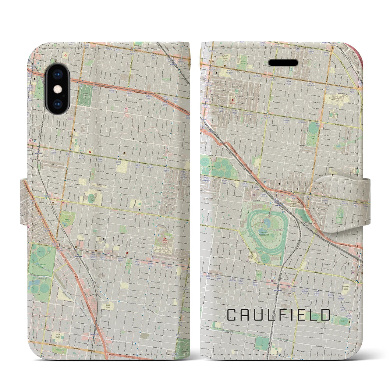 【コーフィールド(オーストラリア)】地図柄iPhoneケース(手帳タイプ)ナチュラル・iPhone XS / X 用