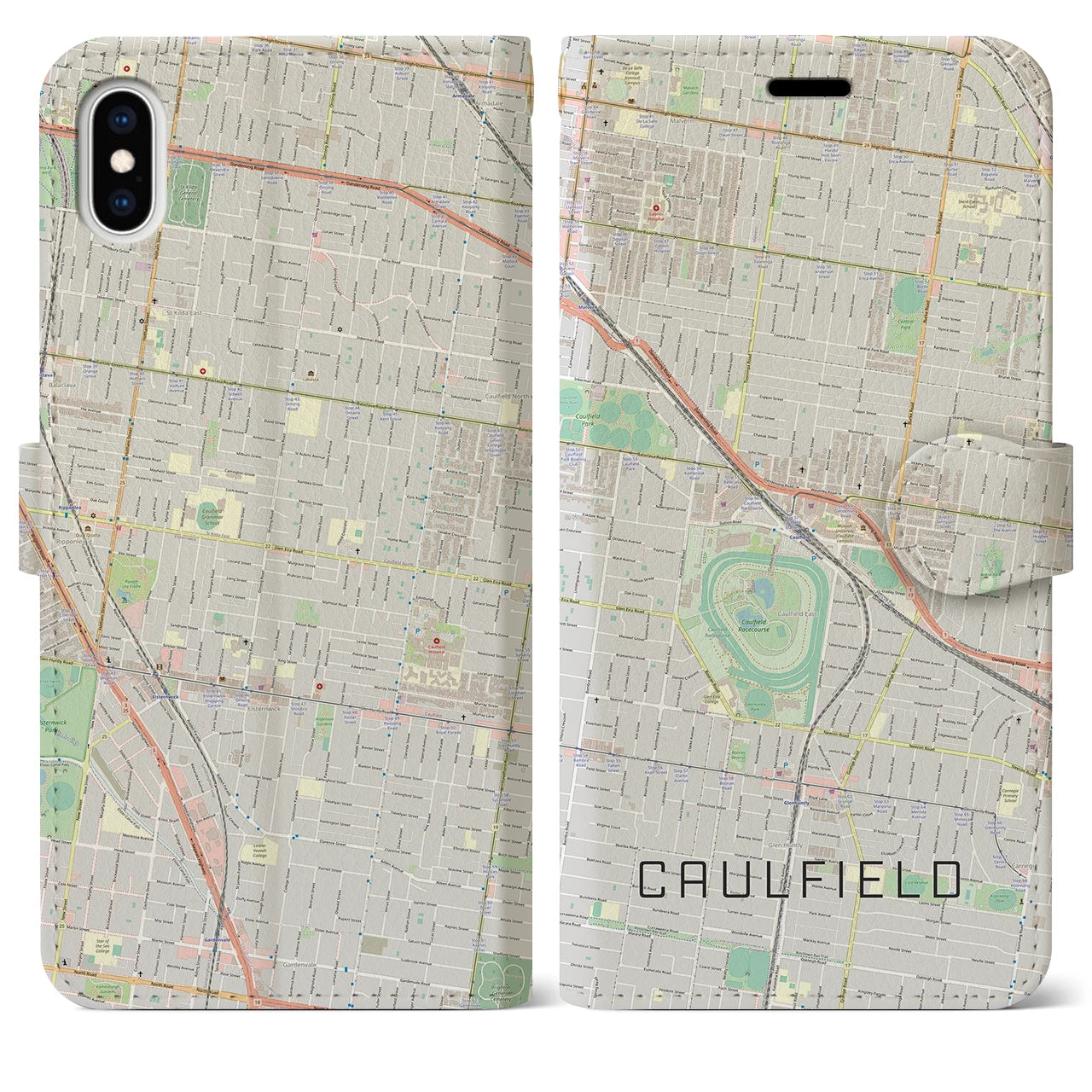 【コーフィールド(オーストラリア)】地図柄iPhoneケース(手帳タイプ)ナチュラル・iPhone XS Max 用