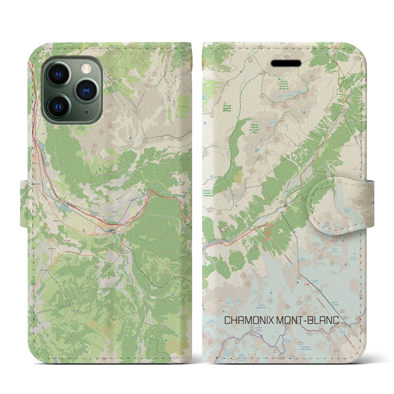 【シャモニー(フランス)】地図柄iPhoneケース(手帳タイプ)ナチュラル・iPhone 11 Pro 用