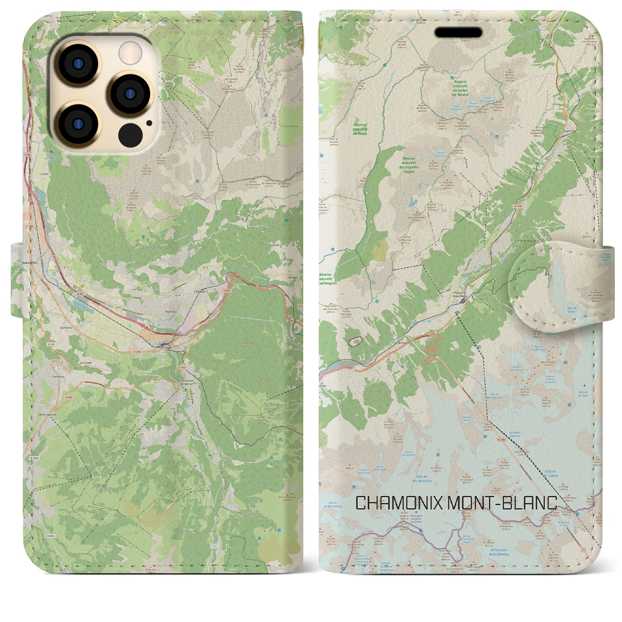 【シャモニー(フランス)】地図柄iPhoneケース(手帳タイプ)ナチュラル・iPhone 12 Pro Max 用