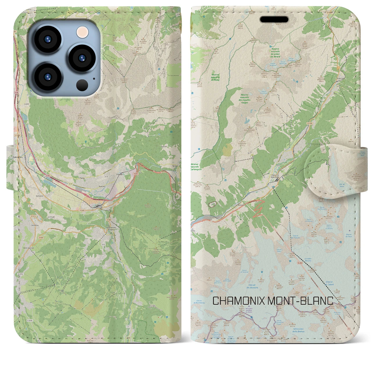 【シャモニー(フランス)】地図柄iPhoneケース(手帳タイプ)ナチュラル・iPhone 13 Pro Max 用