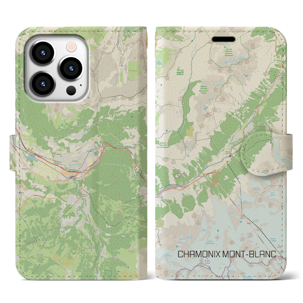 【シャモニー(フランス)】地図柄iPhoneケース(手帳タイプ)ナチュラル・iPhone 13 Pro 用