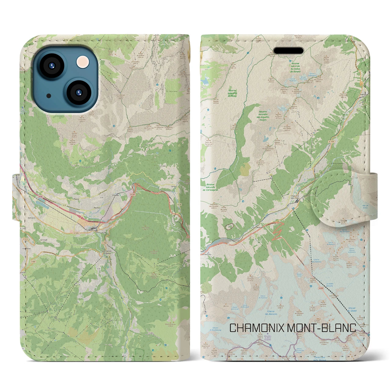 【シャモニー(フランス)】地図柄iPhoneケース(手帳タイプ)ナチュラル・iPhone 13 用