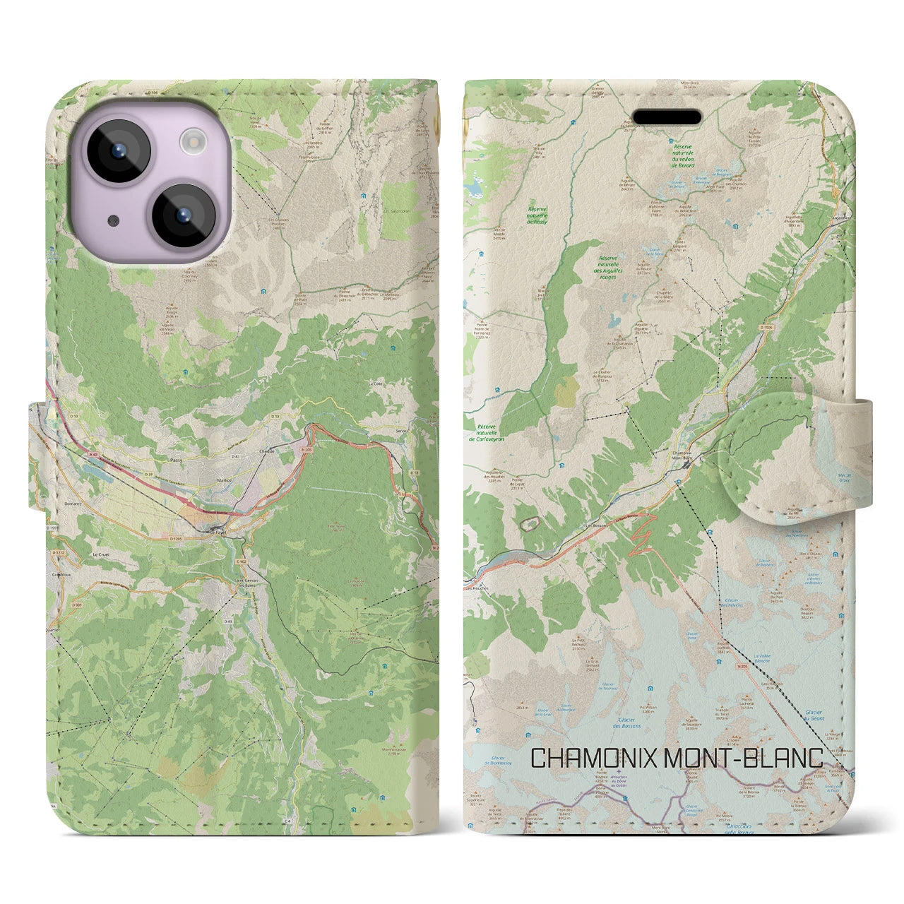 【シャモニー(フランス)】地図柄iPhoneケース(手帳タイプ)ナチュラル・iPhone 14 用