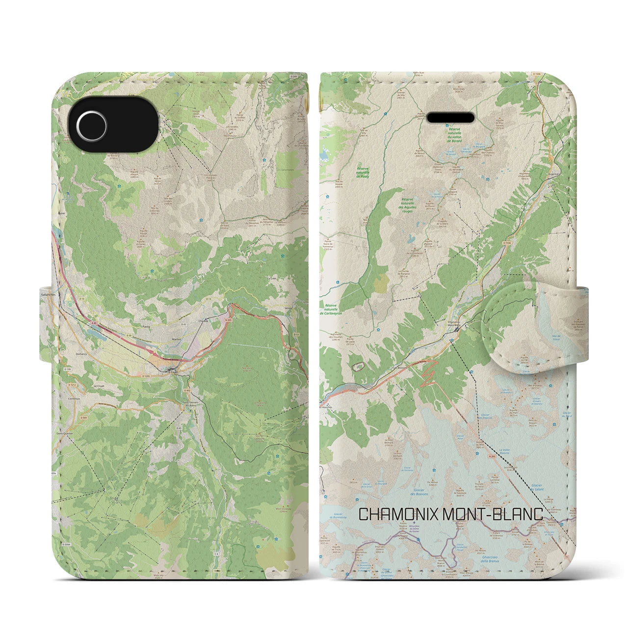 【シャモニー(フランス)】地図柄iPhoneケース(手帳タイプ)ナチュラル・iPhone SE(第3 / 第2世代) / 8 / 7 / 6s / 6 用