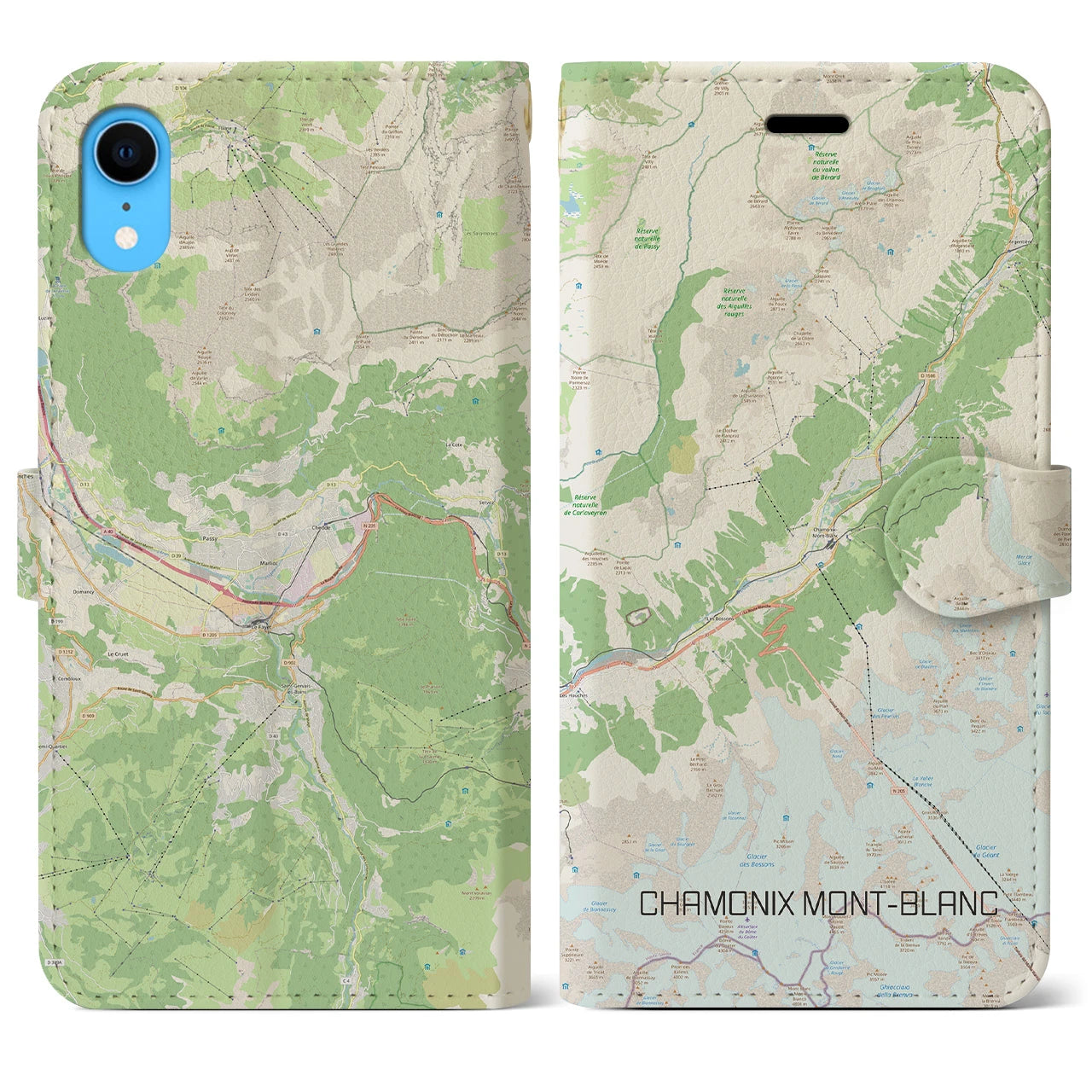 【シャモニー(フランス)】地図柄iPhoneケース(手帳タイプ)ナチュラル・iPhone XR 用