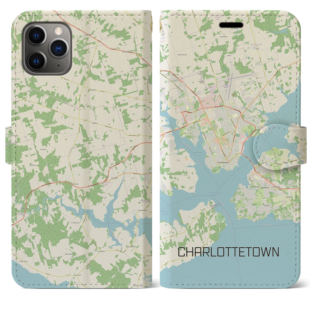 【シャーロットタウン(カナダ)】地図柄iPhoneケース(手帳タイプ)ナチュラル・iPhone 11 Pro Max 用