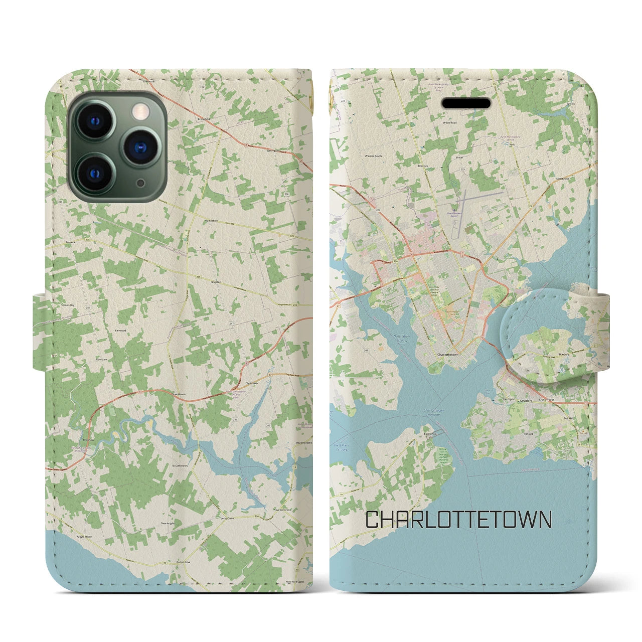 【シャーロットタウン(カナダ)】地図柄iPhoneケース(手帳タイプ)ナチュラル・iPhone 11 Pro 用