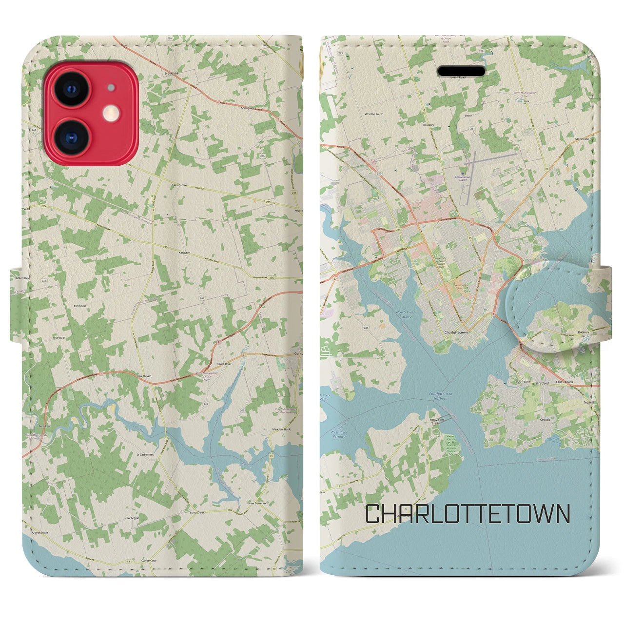 【シャーロットタウン(カナダ)】地図柄iPhoneケース(手帳タイプ)ナチュラル・iPhone 11 用