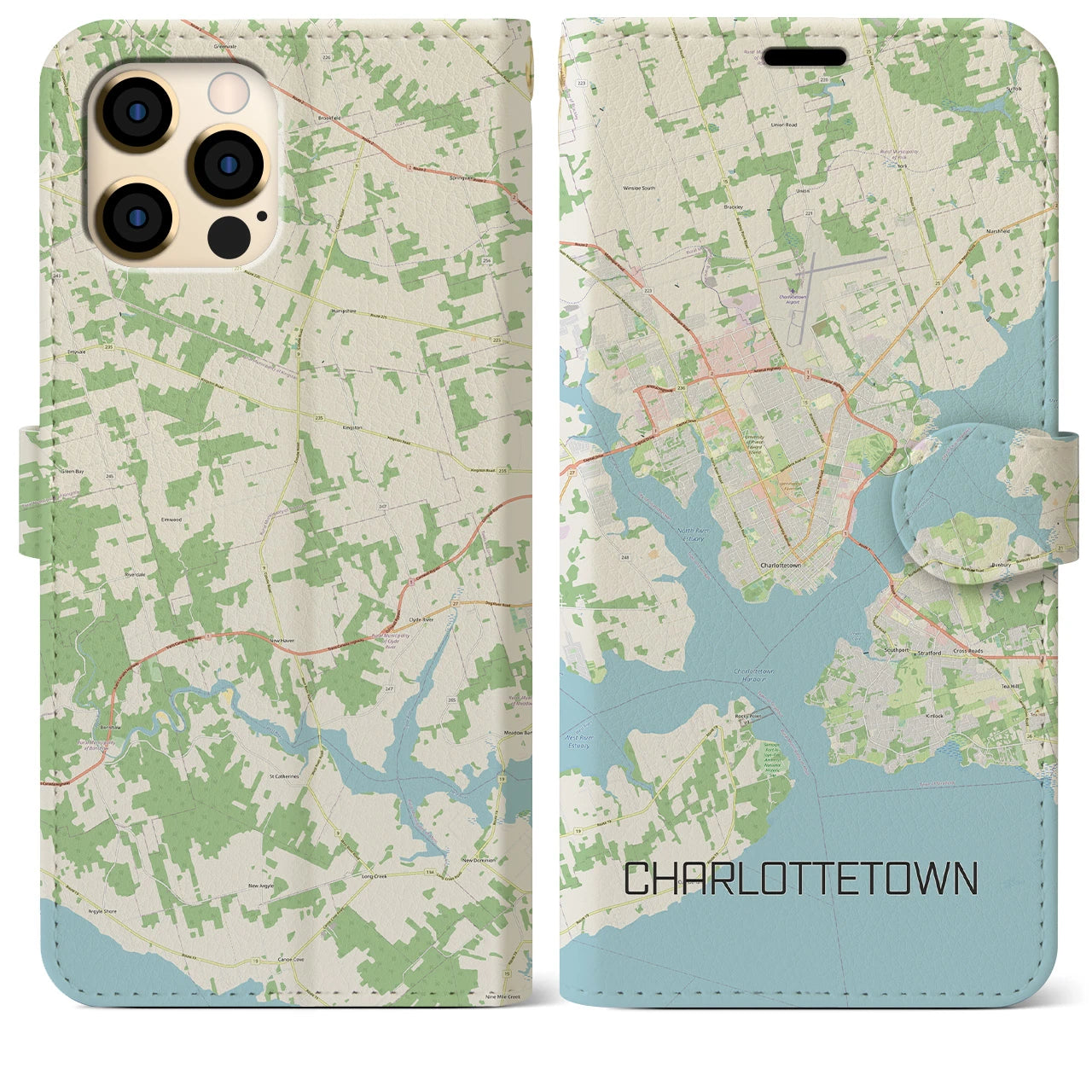 【シャーロットタウン(カナダ)】地図柄iPhoneケース(手帳タイプ)ナチュラル・iPhone 12 Pro Max 用