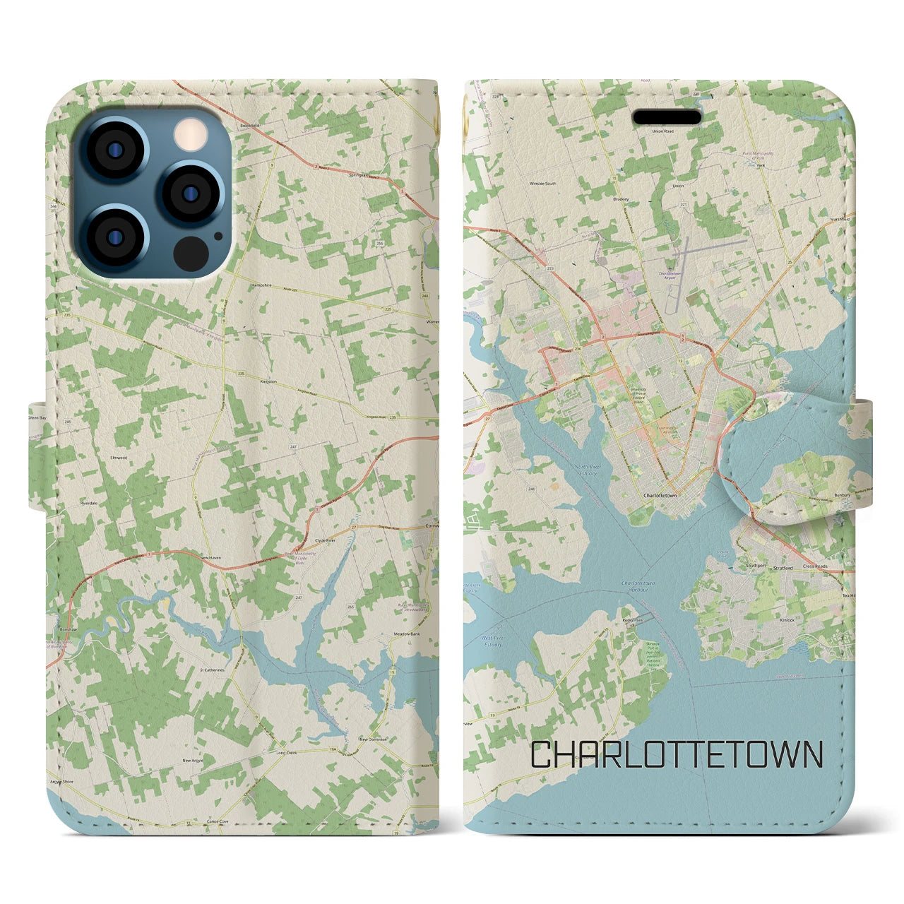 【シャーロットタウン(カナダ)】地図柄iPhoneケース(手帳タイプ)ナチュラル・iPhone 12 / 12 Pro 用