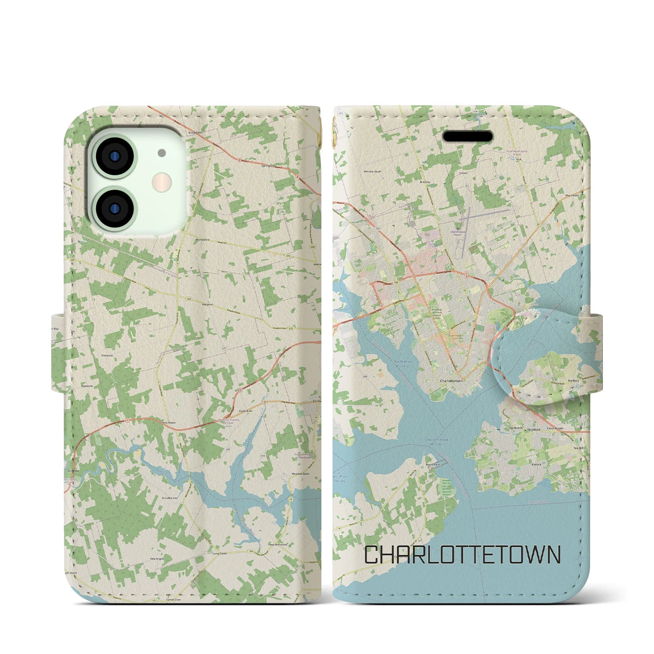 【シャーロットタウン(カナダ)】地図柄iPhoneケース(手帳タイプ)ナチュラル・iPhone 12 mini 用