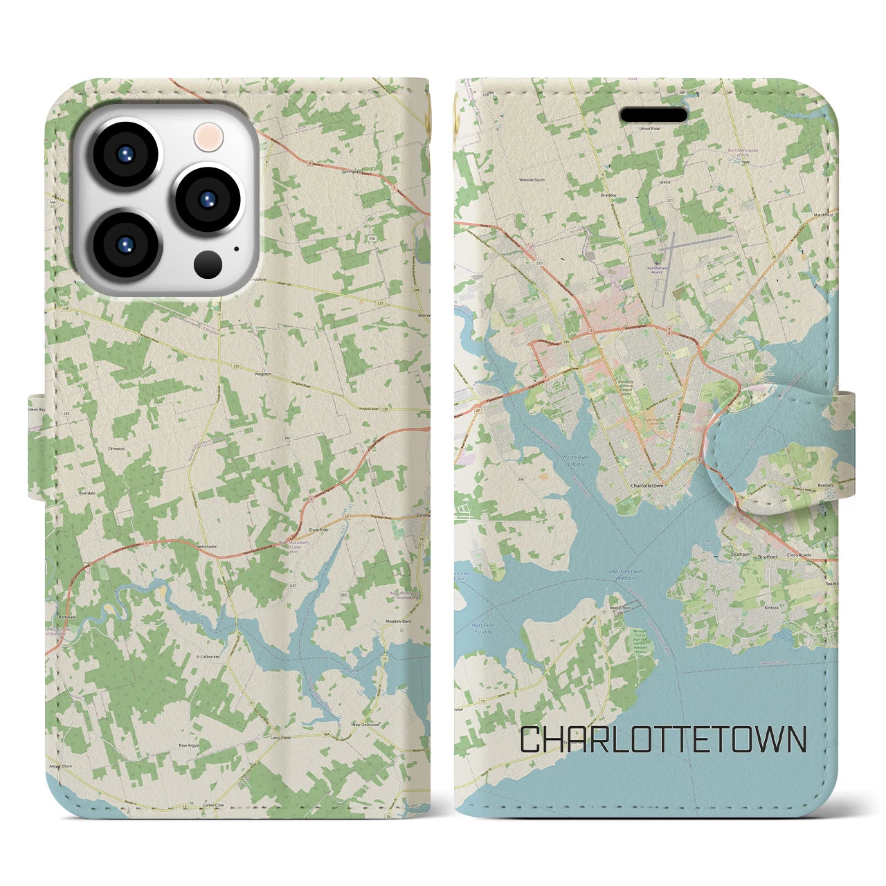 【シャーロットタウン(カナダ)】地図柄iPhoneケース(手帳タイプ)ナチュラル・iPhone 13 Pro 用