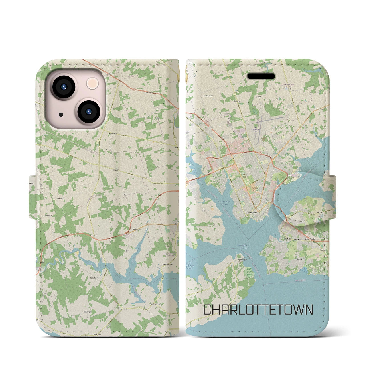 【シャーロットタウン(カナダ)】地図柄iPhoneケース(手帳タイプ)ナチュラル・iPhone 13 mini 用