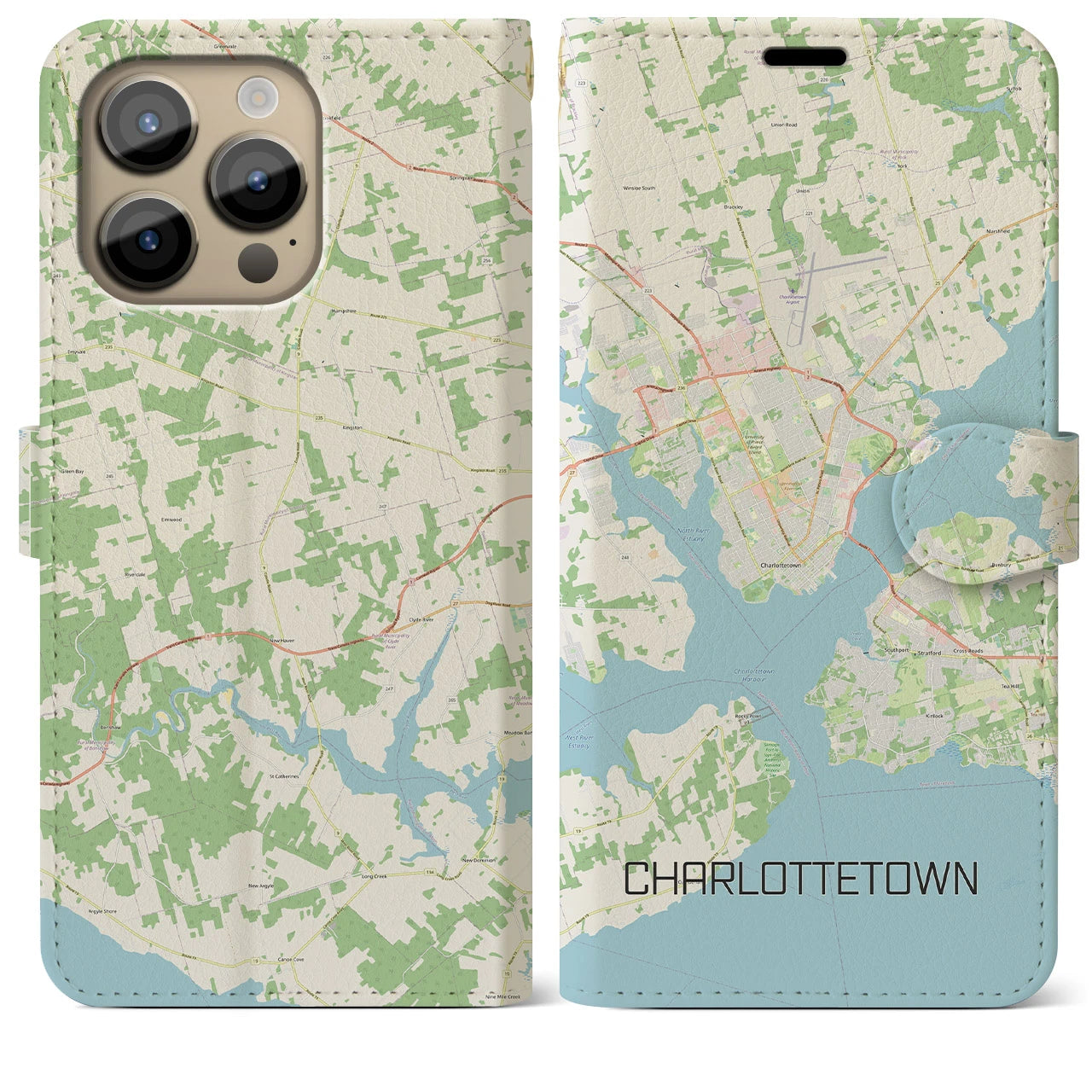 【シャーロットタウン(カナダ)】地図柄iPhoneケース(手帳タイプ)ナチュラル・iPhone 14 Pro Max 用