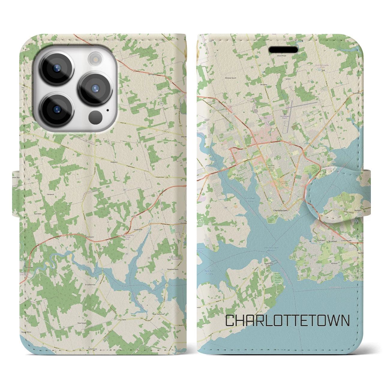 【シャーロットタウン(カナダ)】地図柄iPhoneケース(手帳タイプ)ナチュラル・iPhone 14 Pro 用