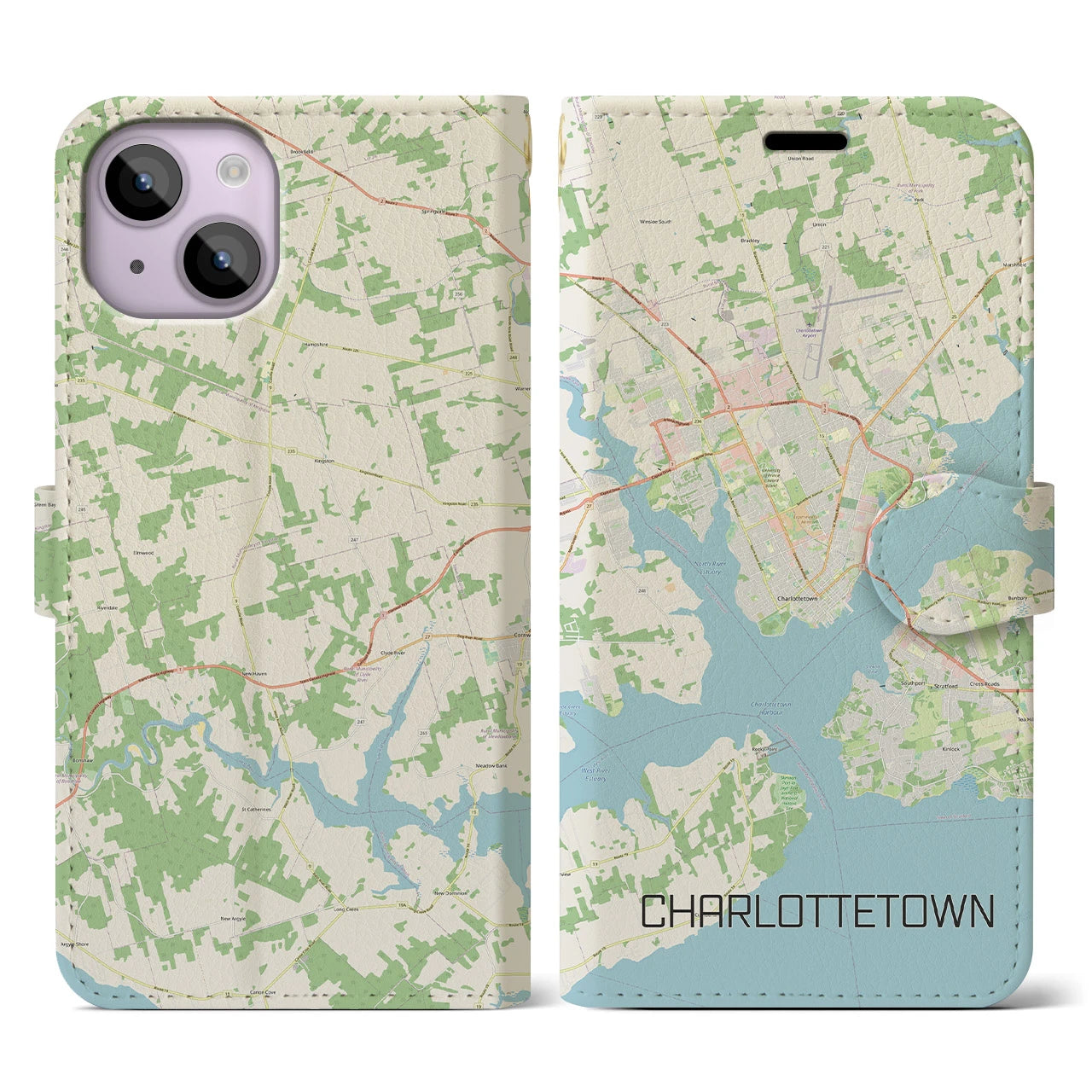 【シャーロットタウン(カナダ)】地図柄iPhoneケース(手帳タイプ)ナチュラル・iPhone 14 用