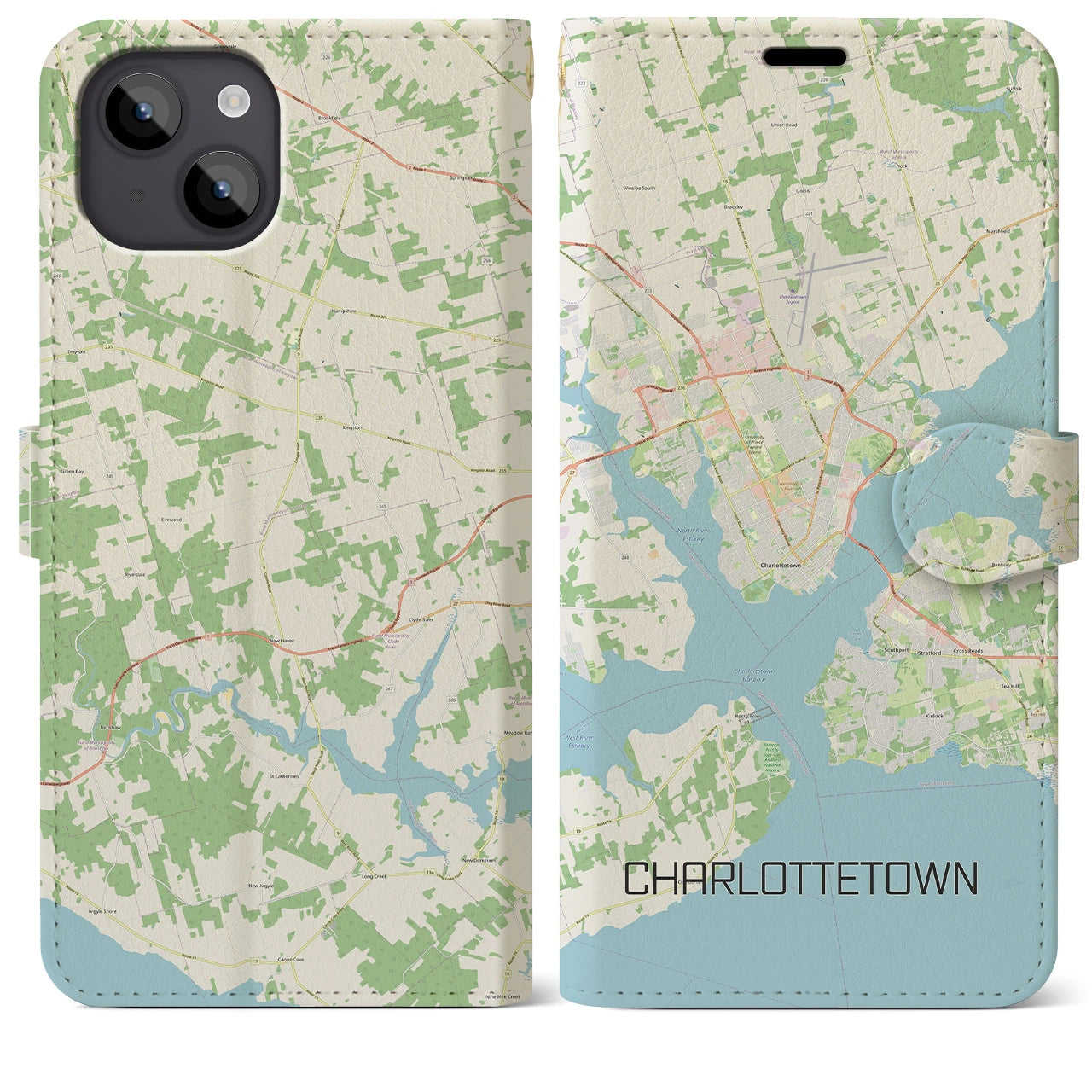 【シャーロットタウン(カナダ)】地図柄iPhoneケース(手帳タイプ)ナチュラル・iPhone 14 Plus 用