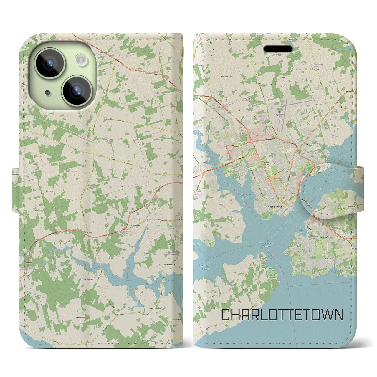 【シャーロットタウン(カナダ)】地図柄iPhoneケース(手帳タイプ)ナチュラル・iPhone 15 用