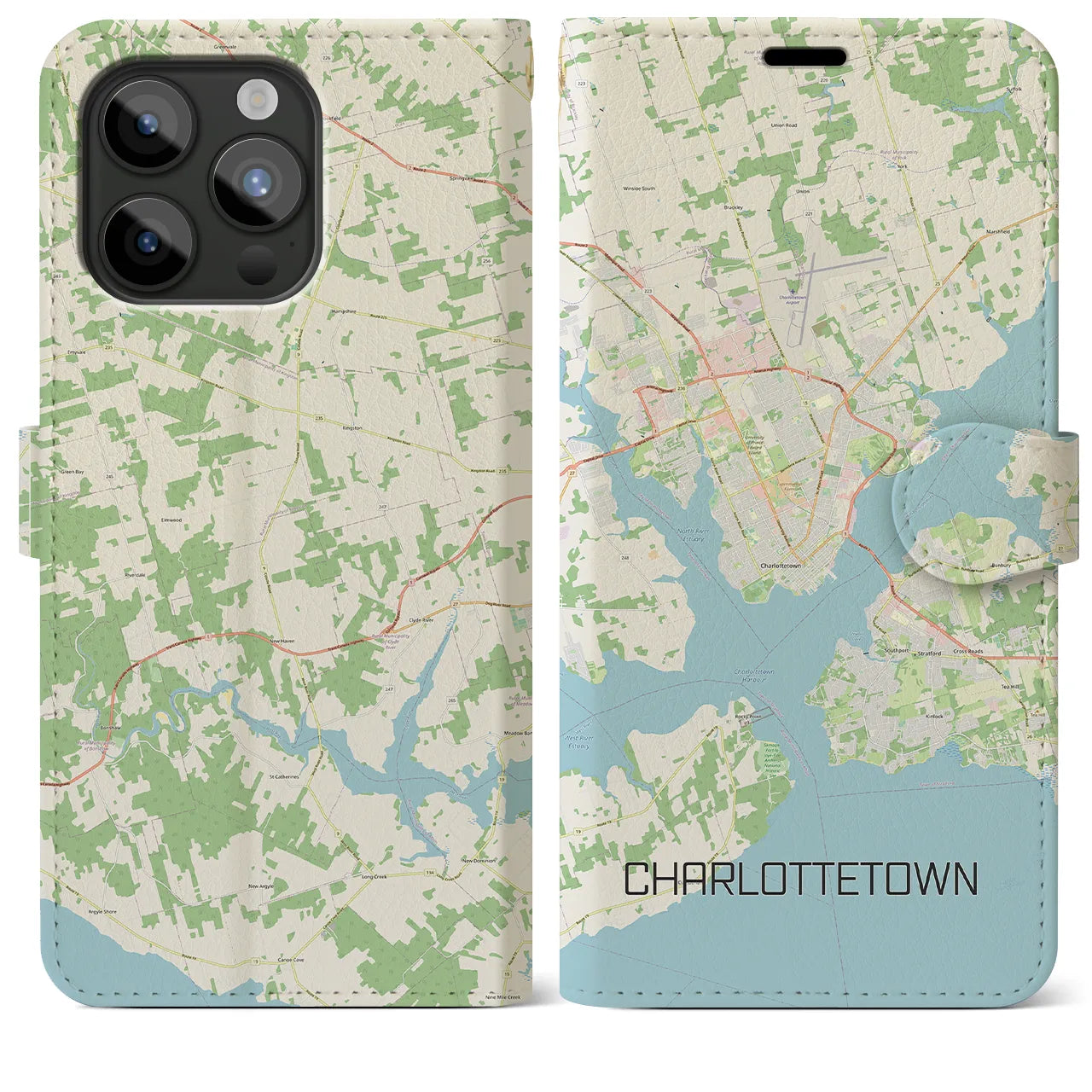 【シャーロットタウン(カナダ)】地図柄iPhoneケース(手帳タイプ)ナチュラル・iPhone 15 Pro Max 用
