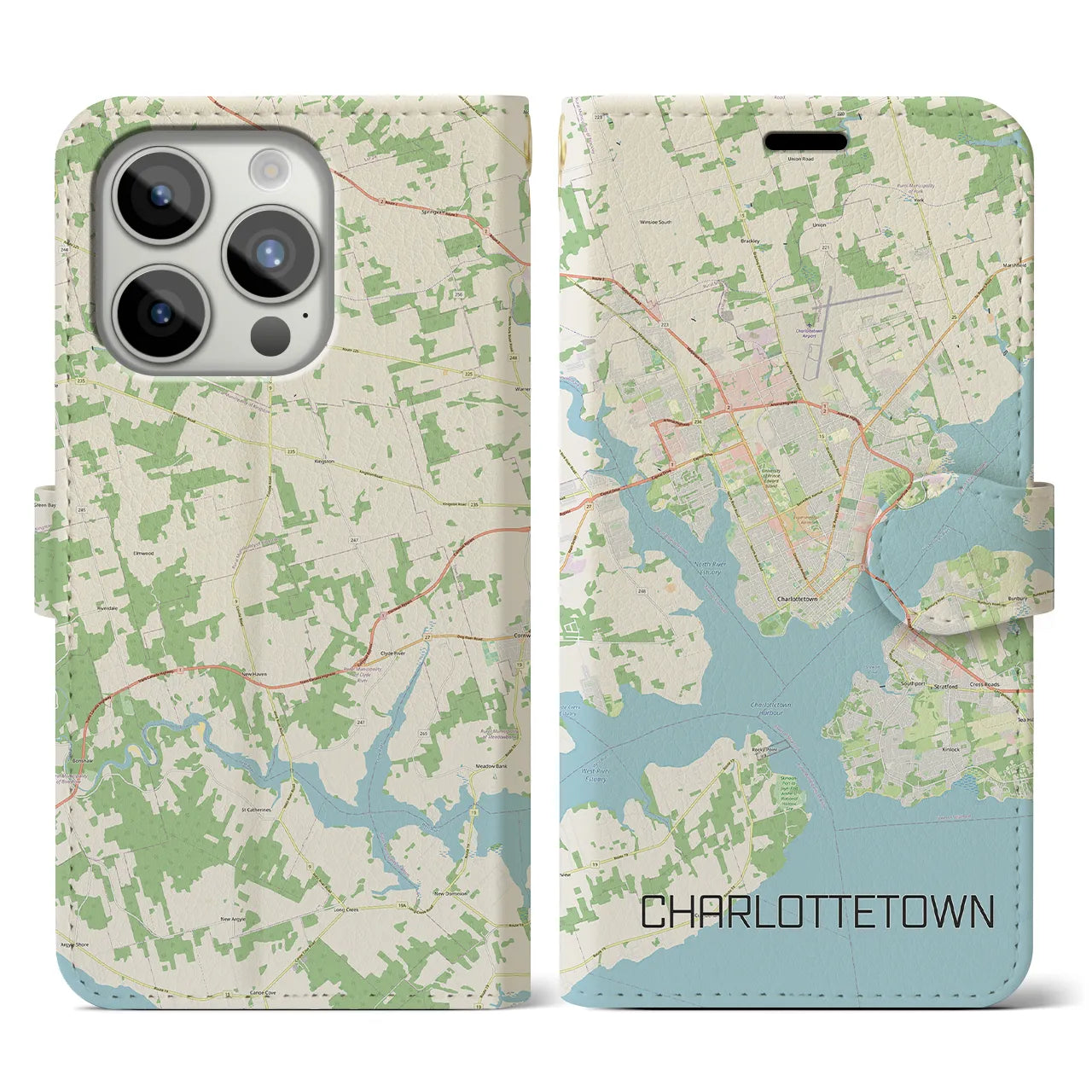 【シャーロットタウン(カナダ)】地図柄iPhoneケース(手帳タイプ)ナチュラル・iPhone 15 Pro 用