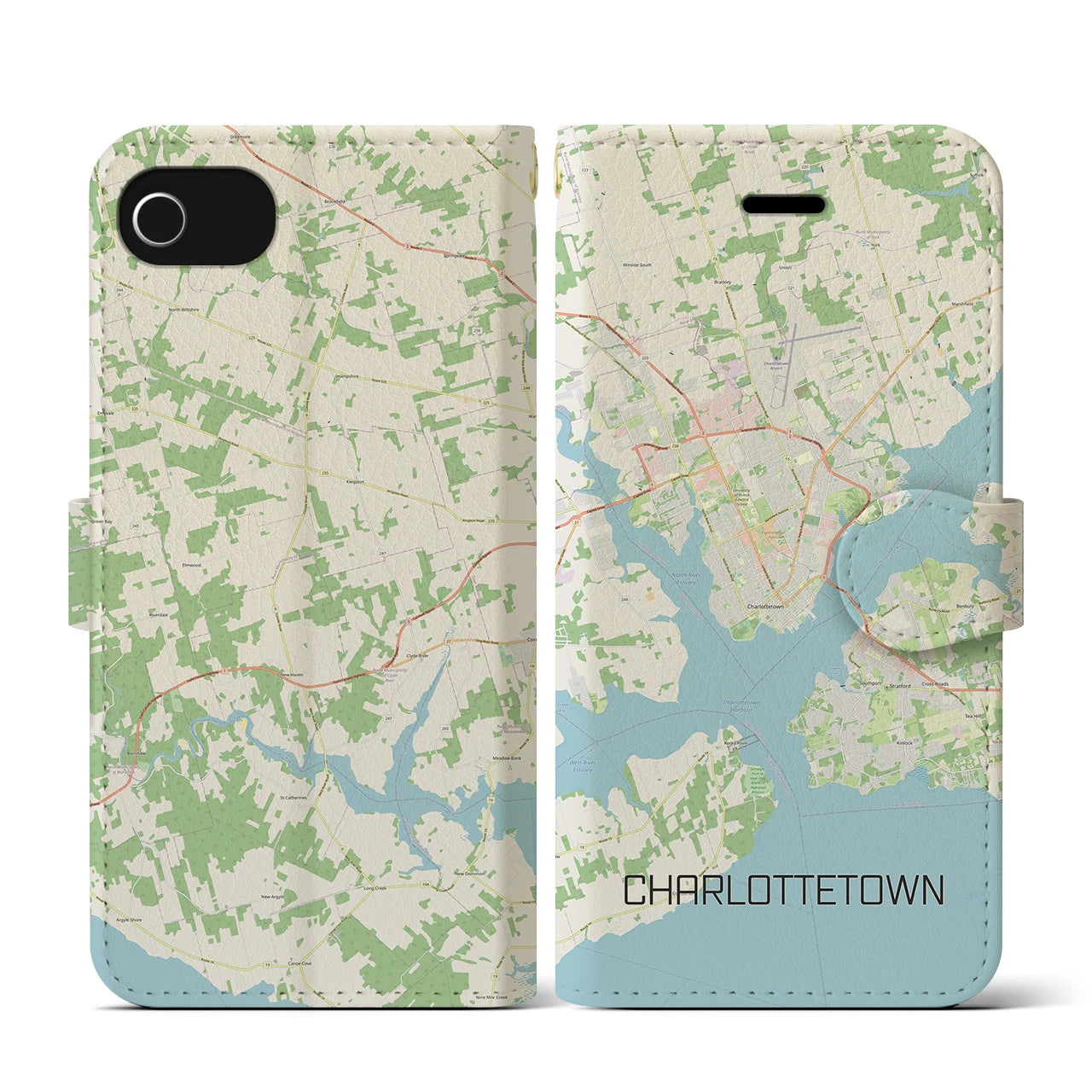 【シャーロットタウン(カナダ)】地図柄iPhoneケース(手帳タイプ)ナチュラル・iPhone SE(第3 / 第2世代) / 8 / 7 / 6s / 6 用