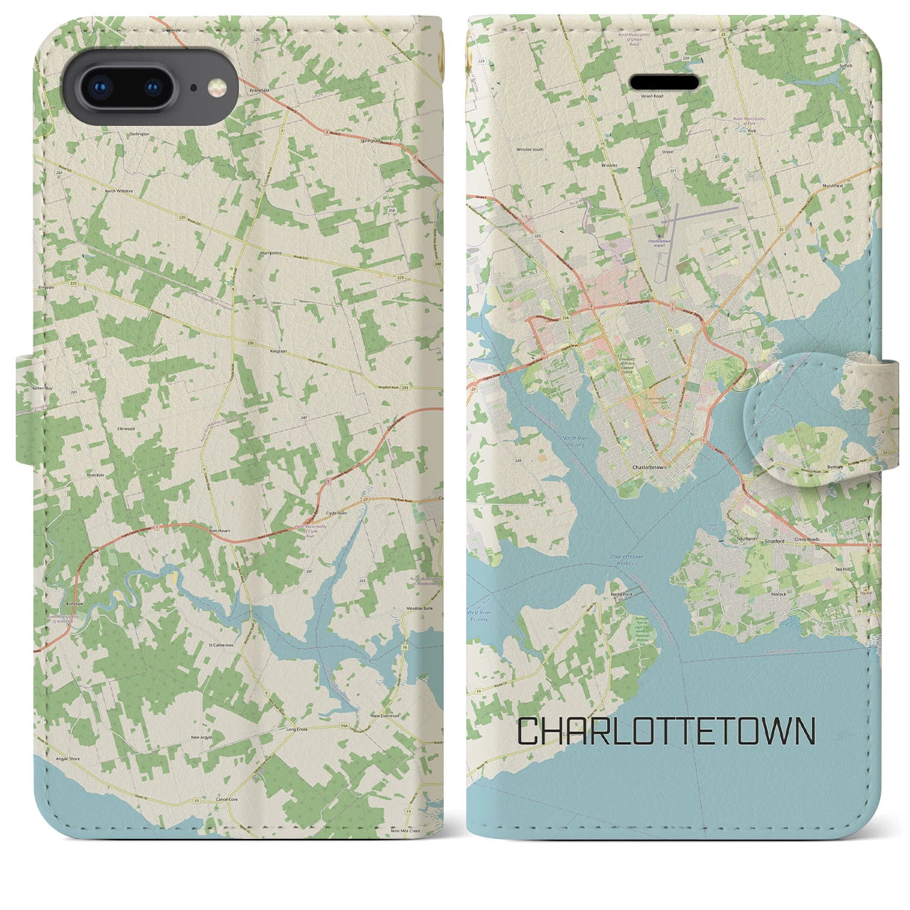 【シャーロットタウン(カナダ)】地図柄iPhoneケース(手帳タイプ)ナチュラル・iPhone 8Plus /7Plus / 6sPlus / 6Plus 用