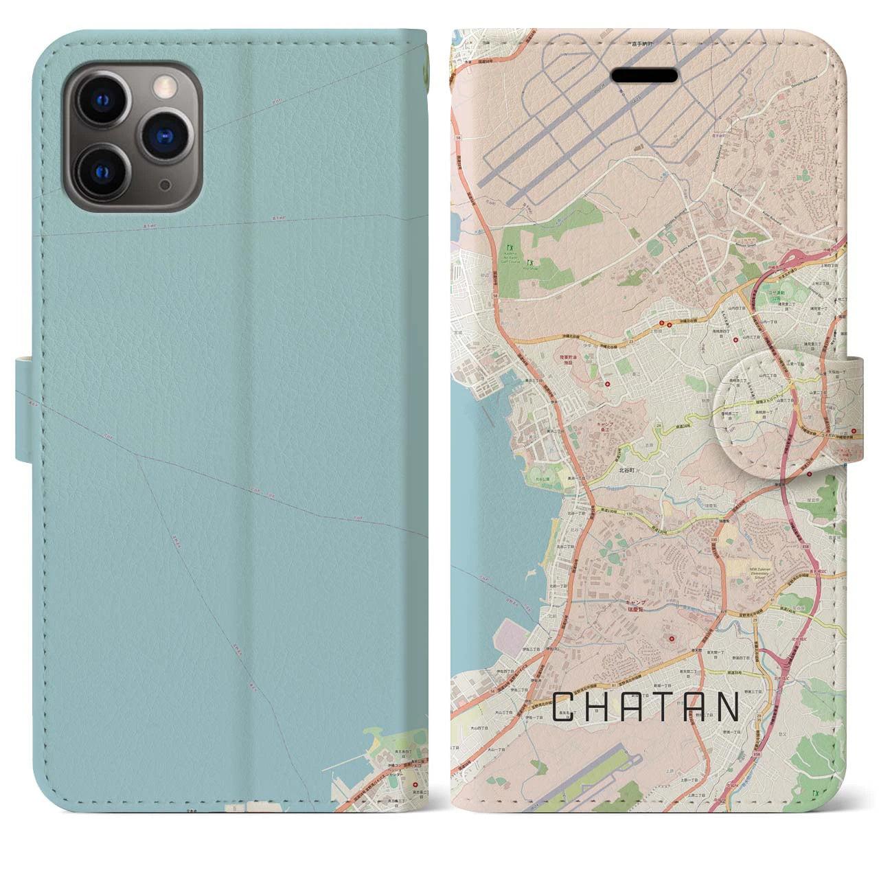 【北谷(沖縄県)】地図柄iPhoneケース(手帳タイプ)ナチュラル・iPhone 11 Pro Max 用