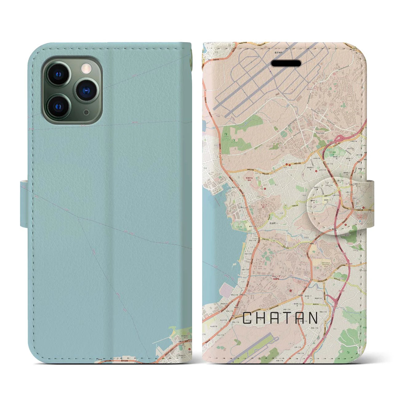 【北谷(沖縄県)】地図柄iPhoneケース(手帳タイプ)ナチュラル・iPhone 11 Pro 用