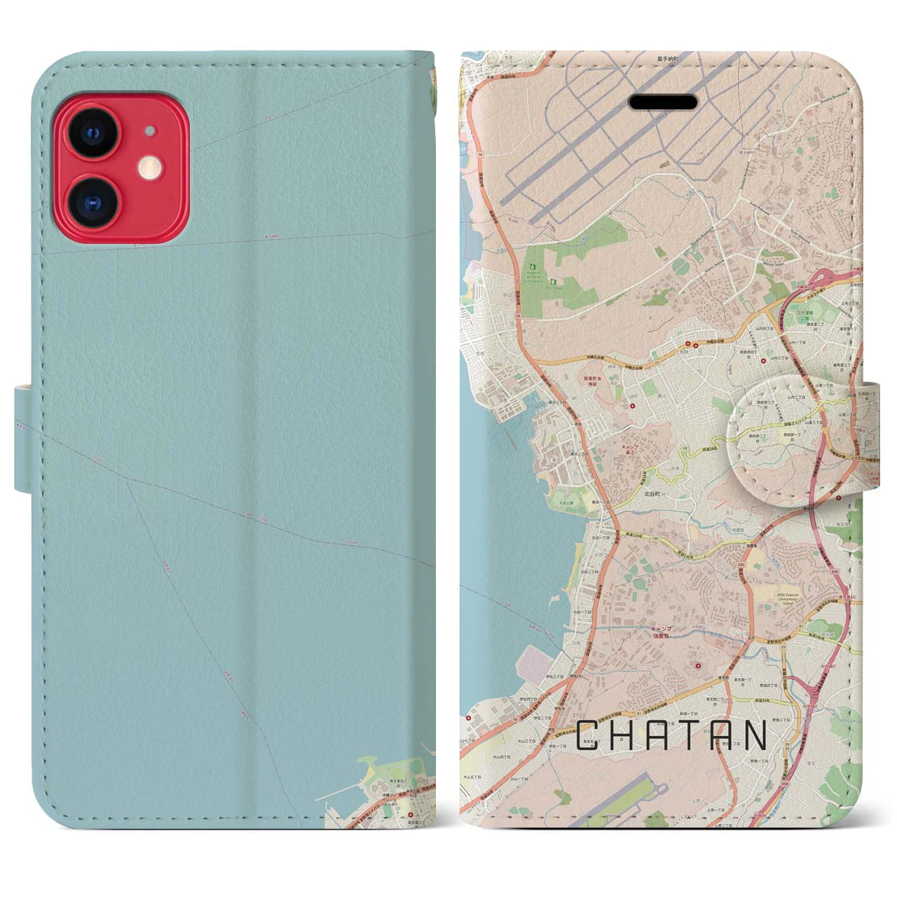 【北谷(沖縄県)】地図柄iPhoneケース(手帳タイプ)ナチュラル・iPhone 11 用