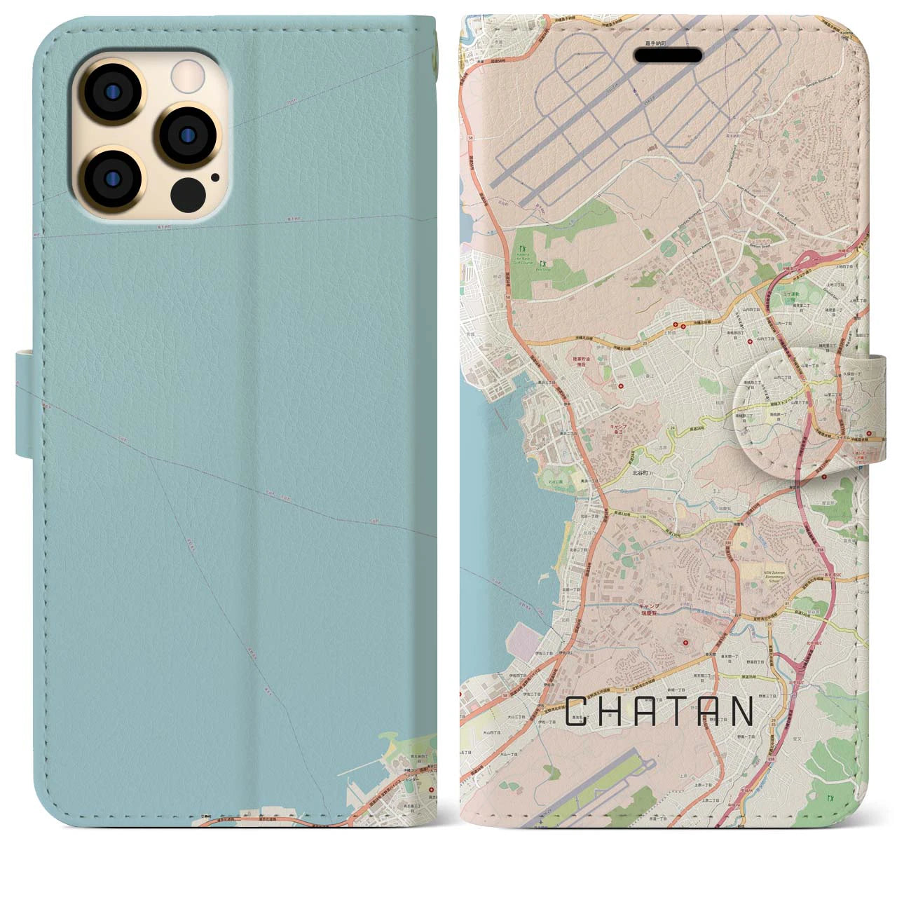 【北谷(沖縄県)】地図柄iPhoneケース(手帳タイプ)ナチュラル・iPhone 12 Pro Max 用