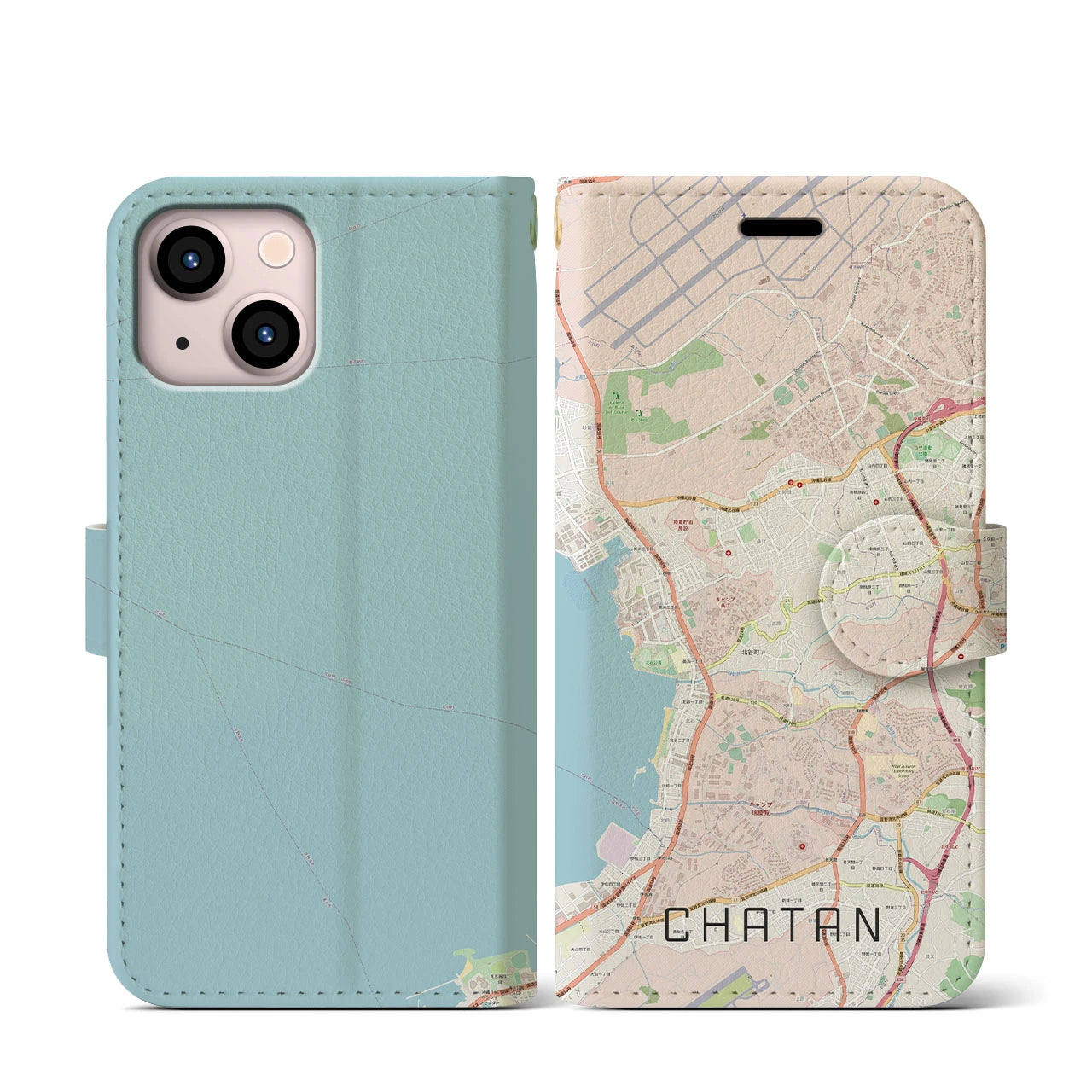 【北谷(沖縄県)】地図柄iPhoneケース(手帳タイプ)ナチュラル・iPhone 13 mini 用