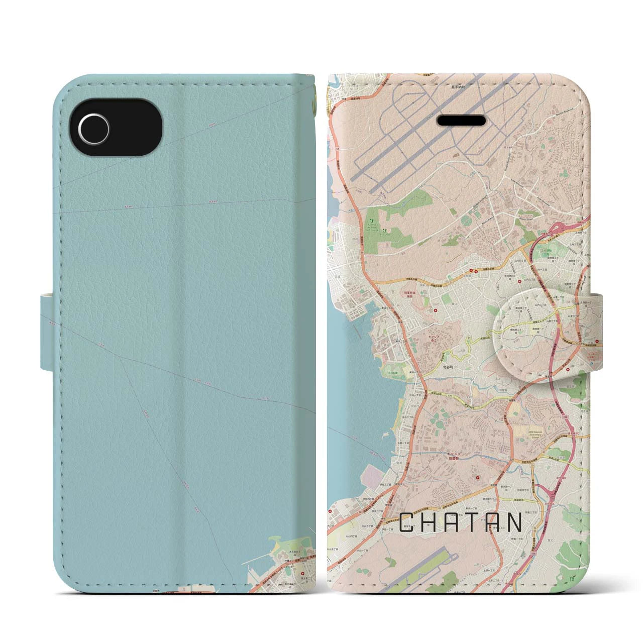 【北谷(沖縄県)】地図柄iPhoneケース(手帳タイプ)ナチュラル・iPhone SE(第3 / 第2世代) / 8 / 7 / 6s / 6 用