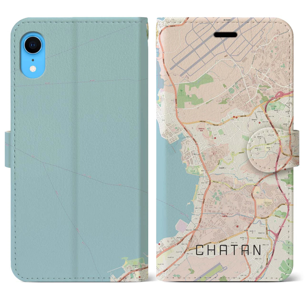 【北谷(沖縄県)】地図柄iPhoneケース(手帳タイプ)ナチュラル・iPhone XR 用
