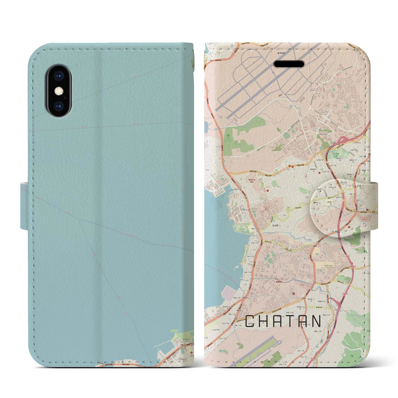 【北谷(沖縄県)】地図柄iPhoneケース(手帳タイプ)ナチュラル・iPhone XS / X 用