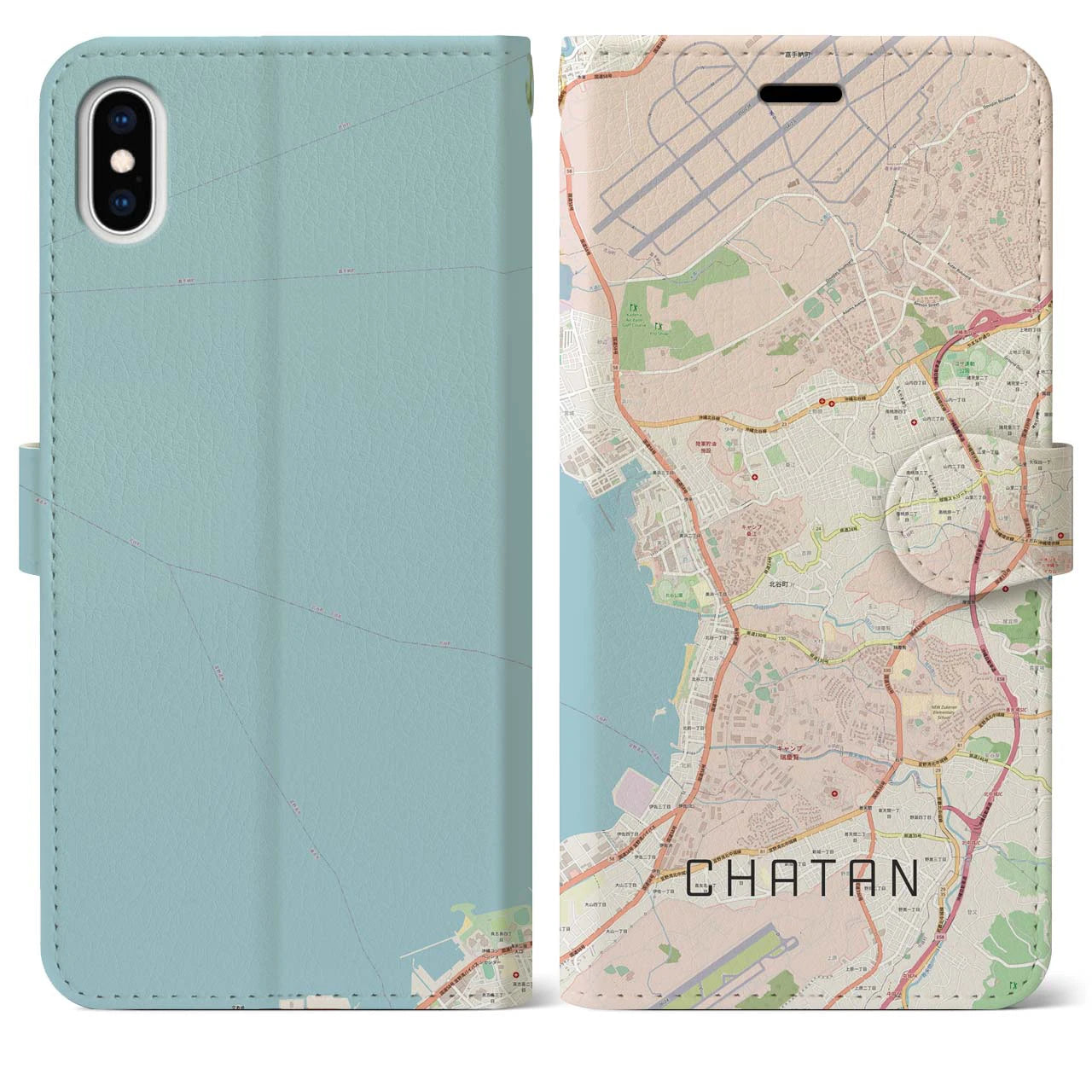 【北谷(沖縄県)】地図柄iPhoneケース(手帳タイプ)ナチュラル・iPhone XS Max 用