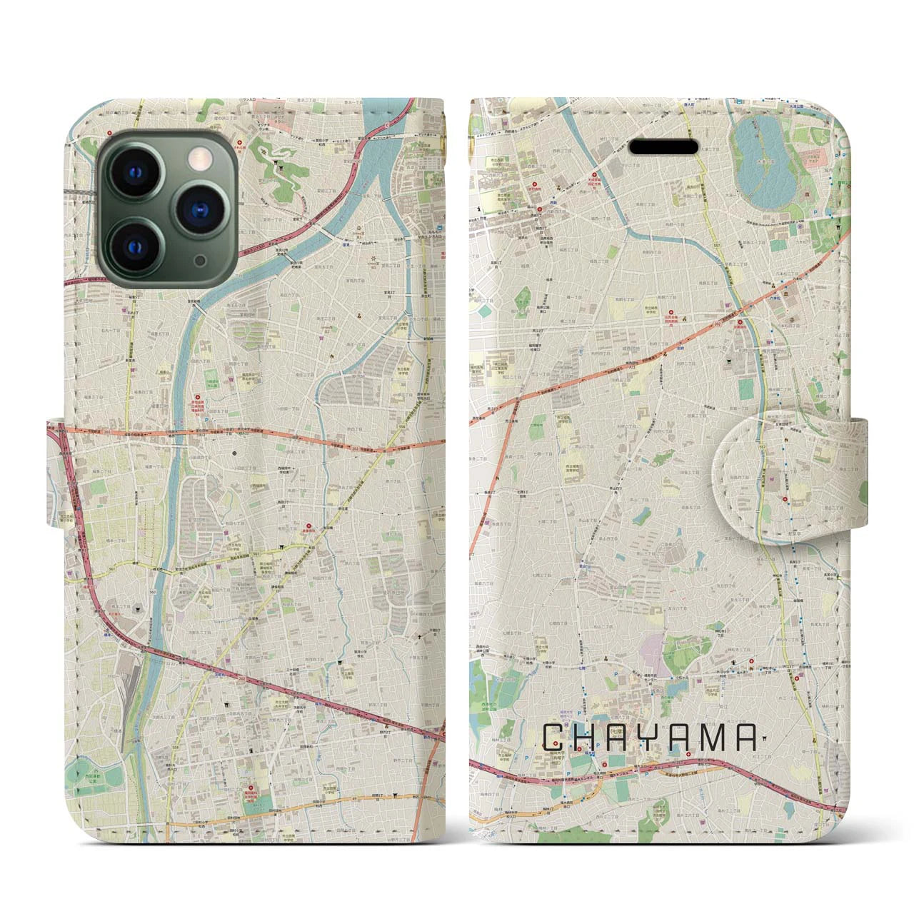【茶山(福岡県)】地図柄iPhoneケース(手帳タイプ)ナチュラル・iPhone 11 Pro 用
