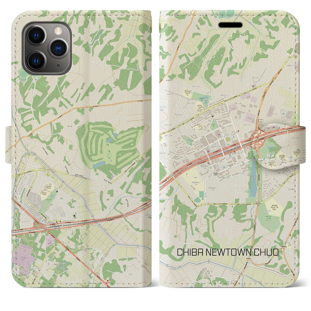 【千葉ニュータウン中央(千葉県)】地図柄iPhoneケース(手帳タイプ)ナチュラル・iPhone 11 Pro Max 用