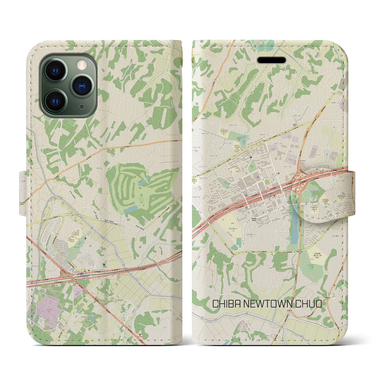 【千葉ニュータウン中央(千葉県)】地図柄iPhoneケース(手帳タイプ)ナチュラル・iPhone 11 Pro 用