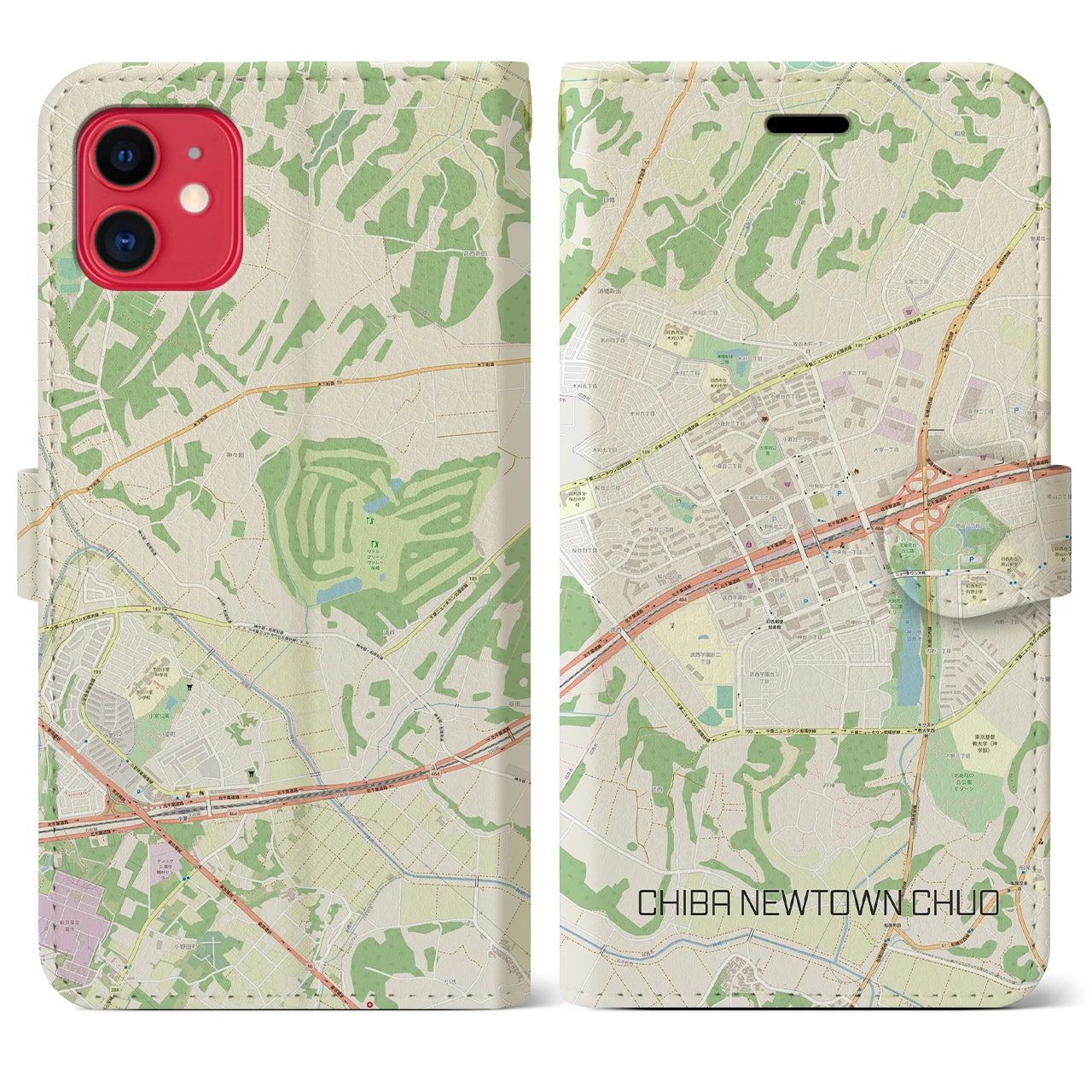 【千葉ニュータウン中央(千葉県)】地図柄iPhoneケース(手帳タイプ)ナチュラル・iPhone 11 用