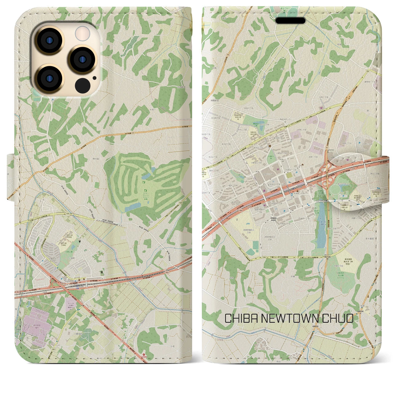 【千葉ニュータウン中央(千葉県)】地図柄iPhoneケース(手帳タイプ)ナチュラル・iPhone 12 Pro Max 用
