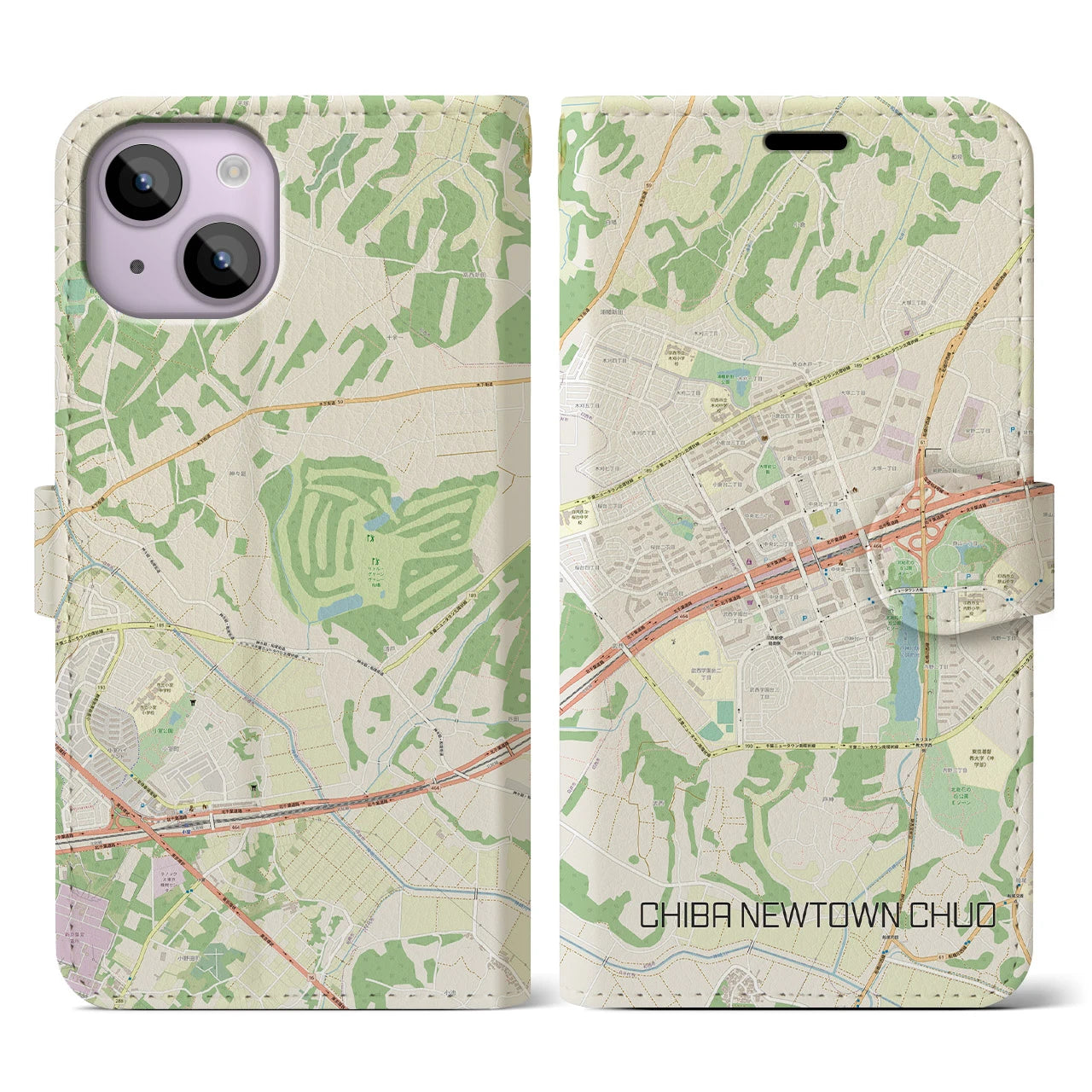 【千葉ニュータウン中央(千葉県)】地図柄iPhoneケース(手帳タイプ)ナチュラル・iPhone 14 用
