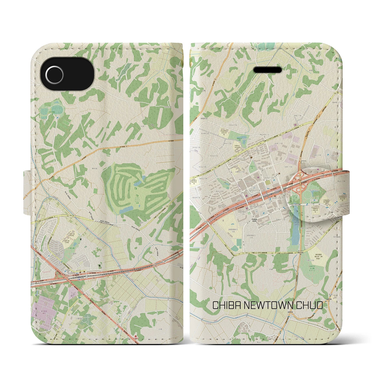 【千葉ニュータウン中央(千葉県)】地図柄iPhoneケース(手帳タイプ)ナチュラル・iPhone SE(第3 / 第2世代) / 8 / 7 / 6s / 6 用