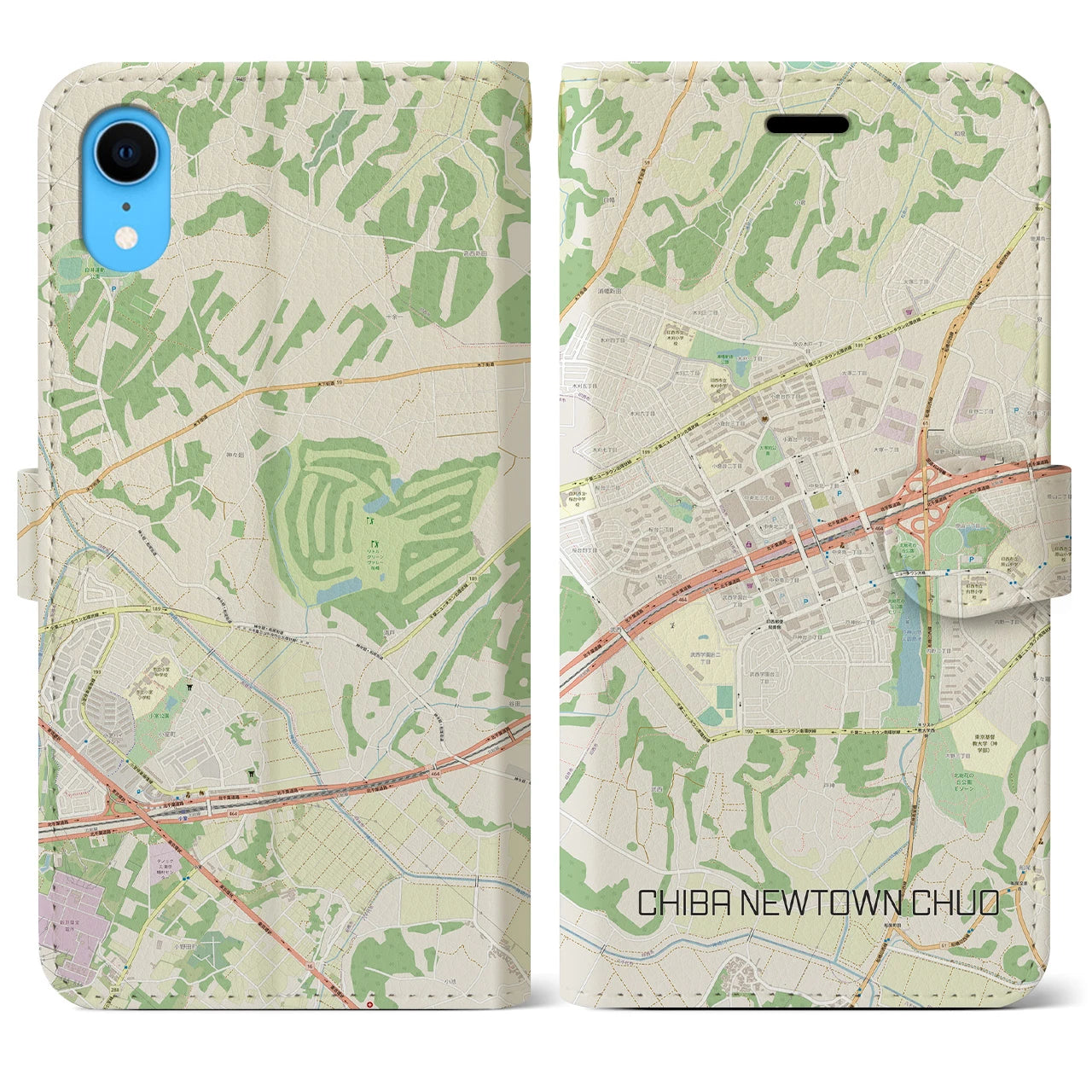 【千葉ニュータウン中央(千葉県)】地図柄iPhoneケース(手帳タイプ)ナチュラル・iPhone XR 用