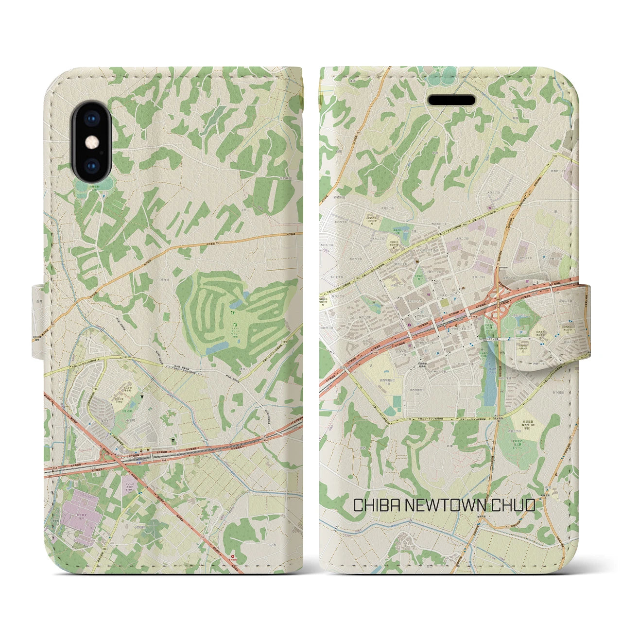 【千葉ニュータウン中央(千葉県)】地図柄iPhoneケース(手帳タイプ)ナチュラル・iPhone XS / X 用