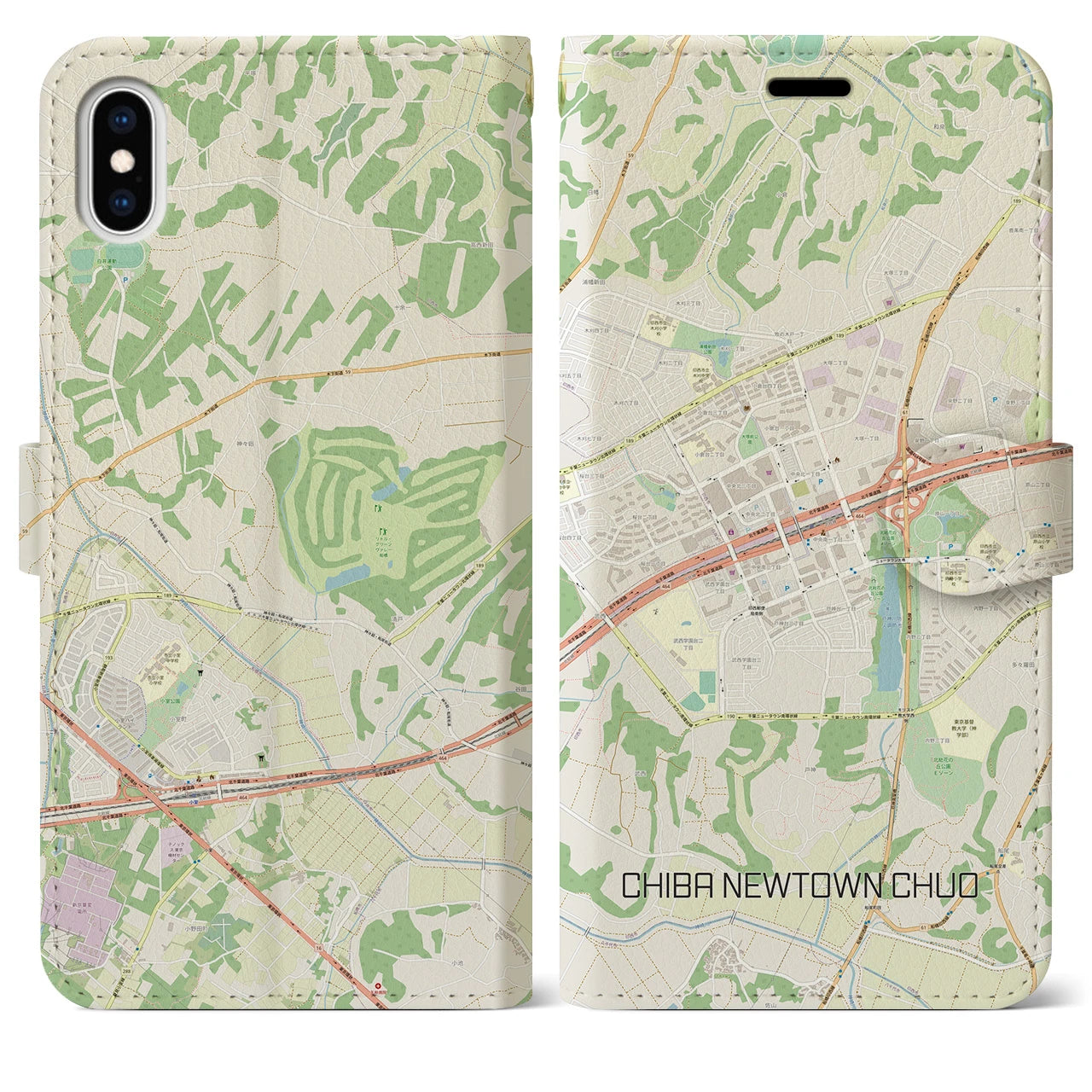 【千葉ニュータウン中央(千葉県)】地図柄iPhoneケース(手帳タイプ)ナチュラル・iPhone XS Max 用