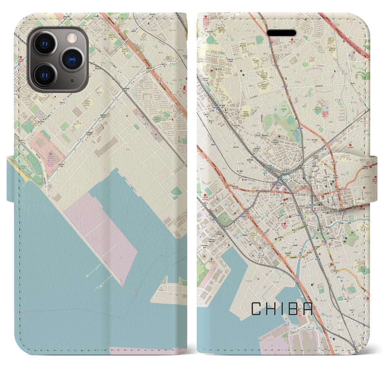 【千葉(千葉県)】地図柄iPhoneケース(手帳タイプ)ナチュラル・iPhone 11 Pro Max 用