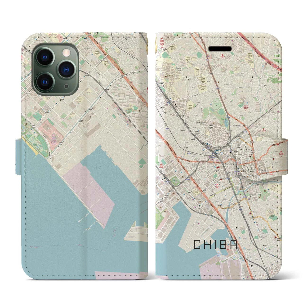 【千葉(千葉県)】地図柄iPhoneケース(手帳タイプ)ナチュラル・iPhone 11 Pro 用