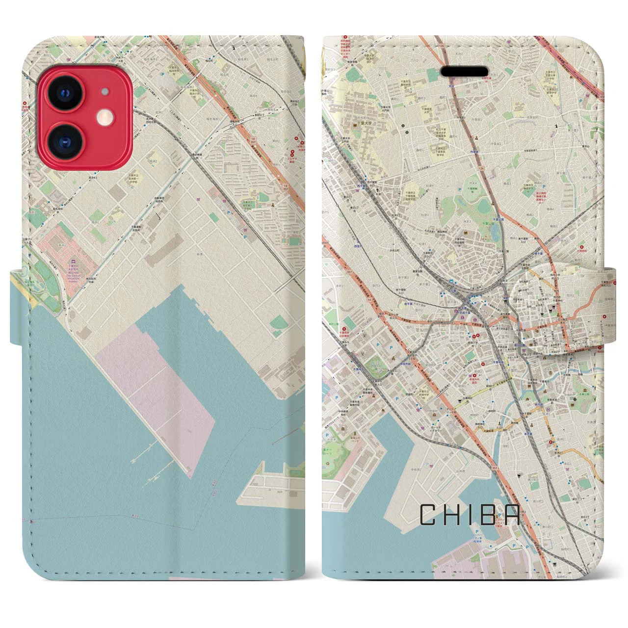 【千葉(千葉県)】地図柄iPhoneケース(手帳タイプ)ナチュラル・iPhone 11 用
